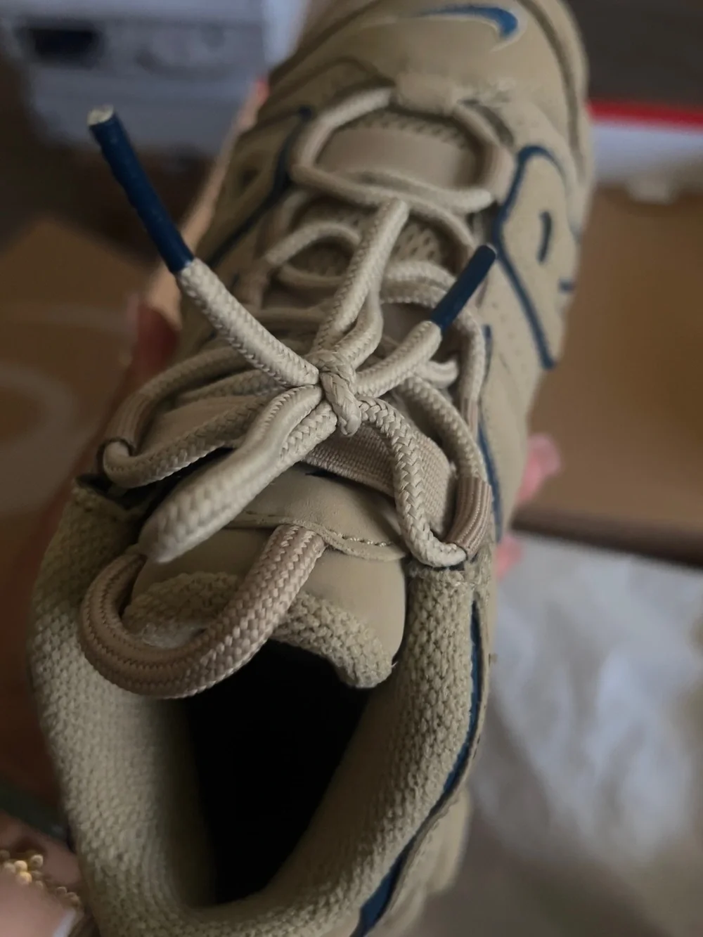 Nike Kids Beige Sneakers with Blue Trim